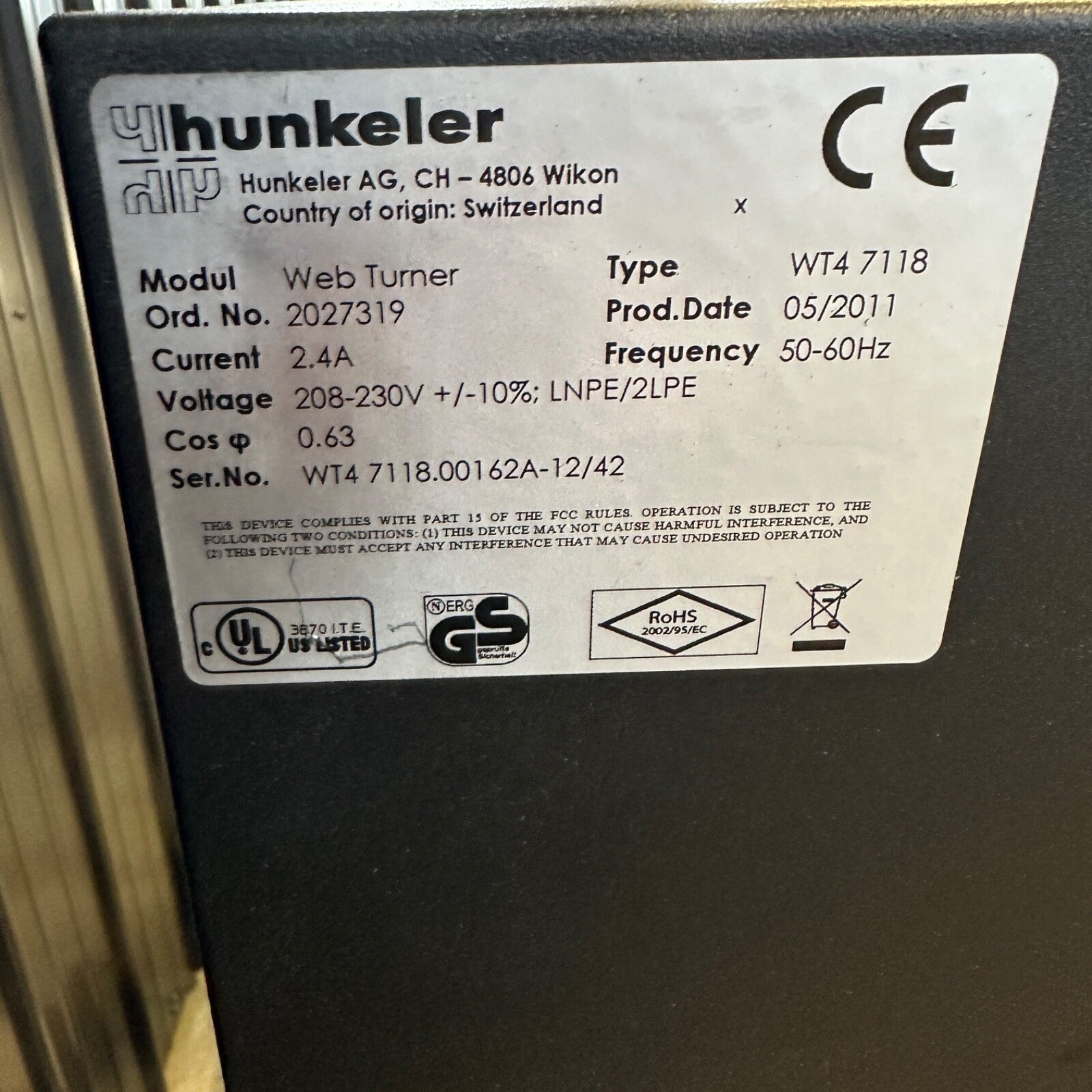 Hunkeler WT 4 7118 Cross Turning Unit Inline - Printing Machine Tools