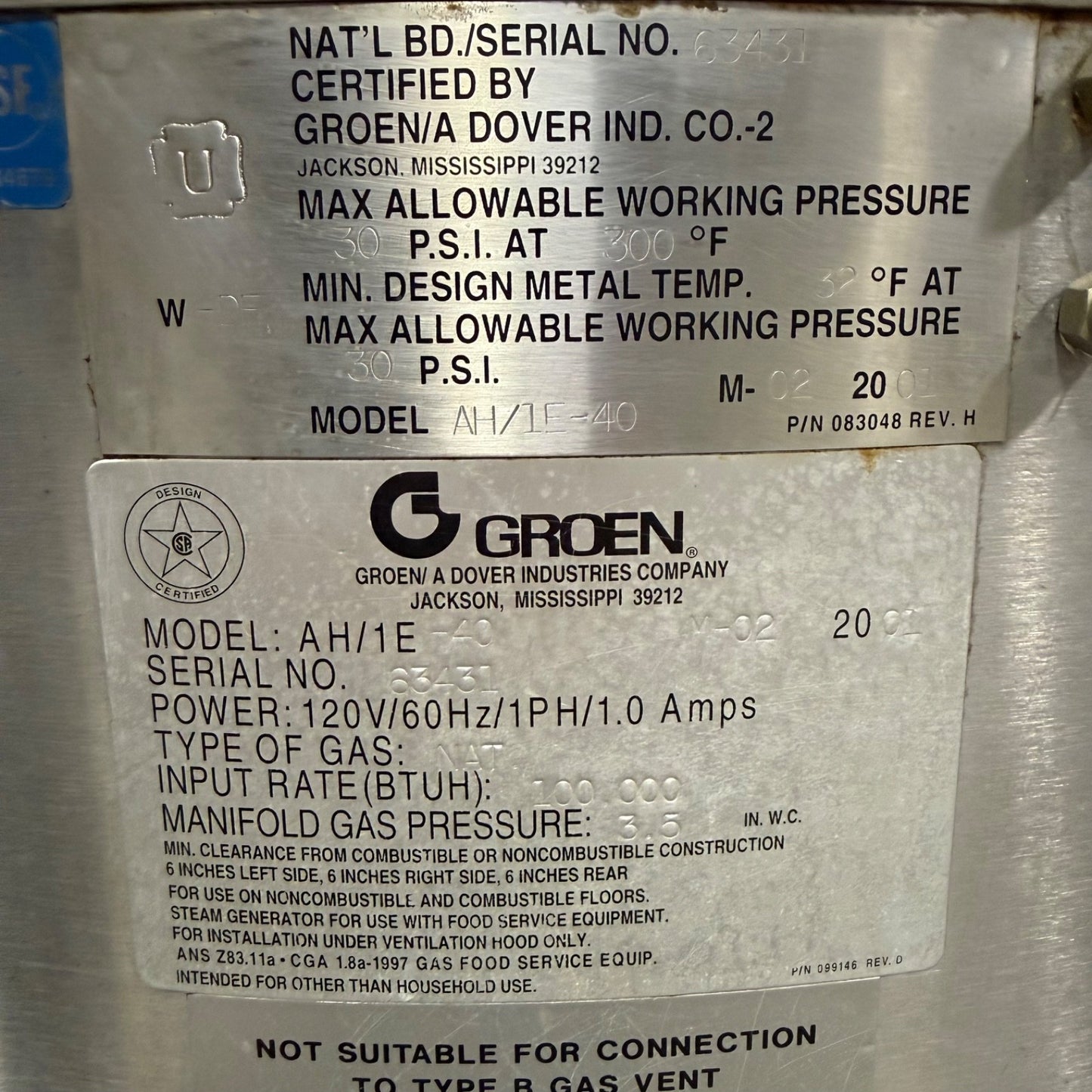 Groen AH/1E-40 40 Gal Jacket Steam Kettle | Natural Gas Stationary 2/36