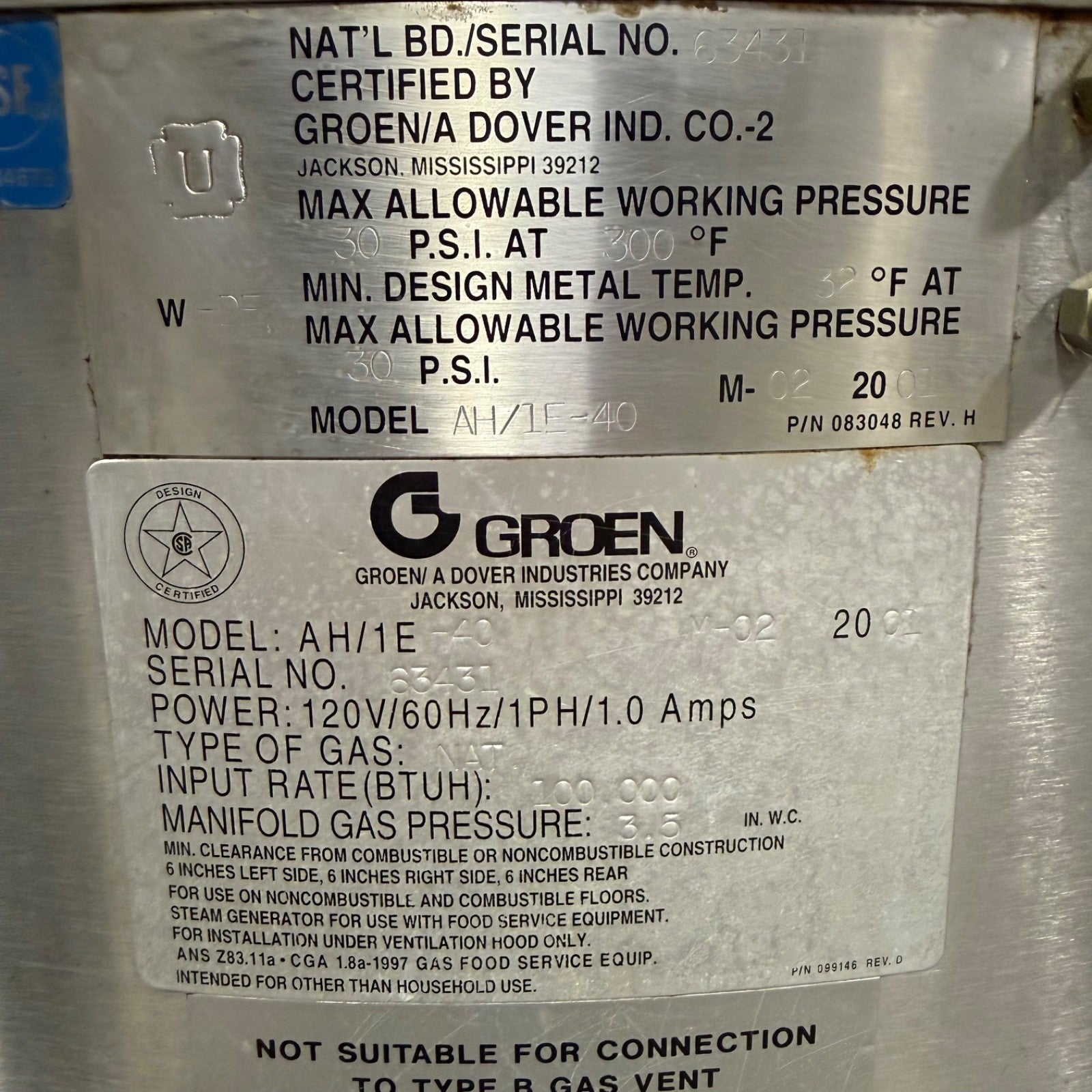 Groen AH/1E-40 40 Gal Jacket Steam Kettle | Natural Gas Stationary 2/36