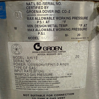 Groen AH/1E-40 40 Gal Jacket Steam Kettle | Natural Gas Stationary 2/36