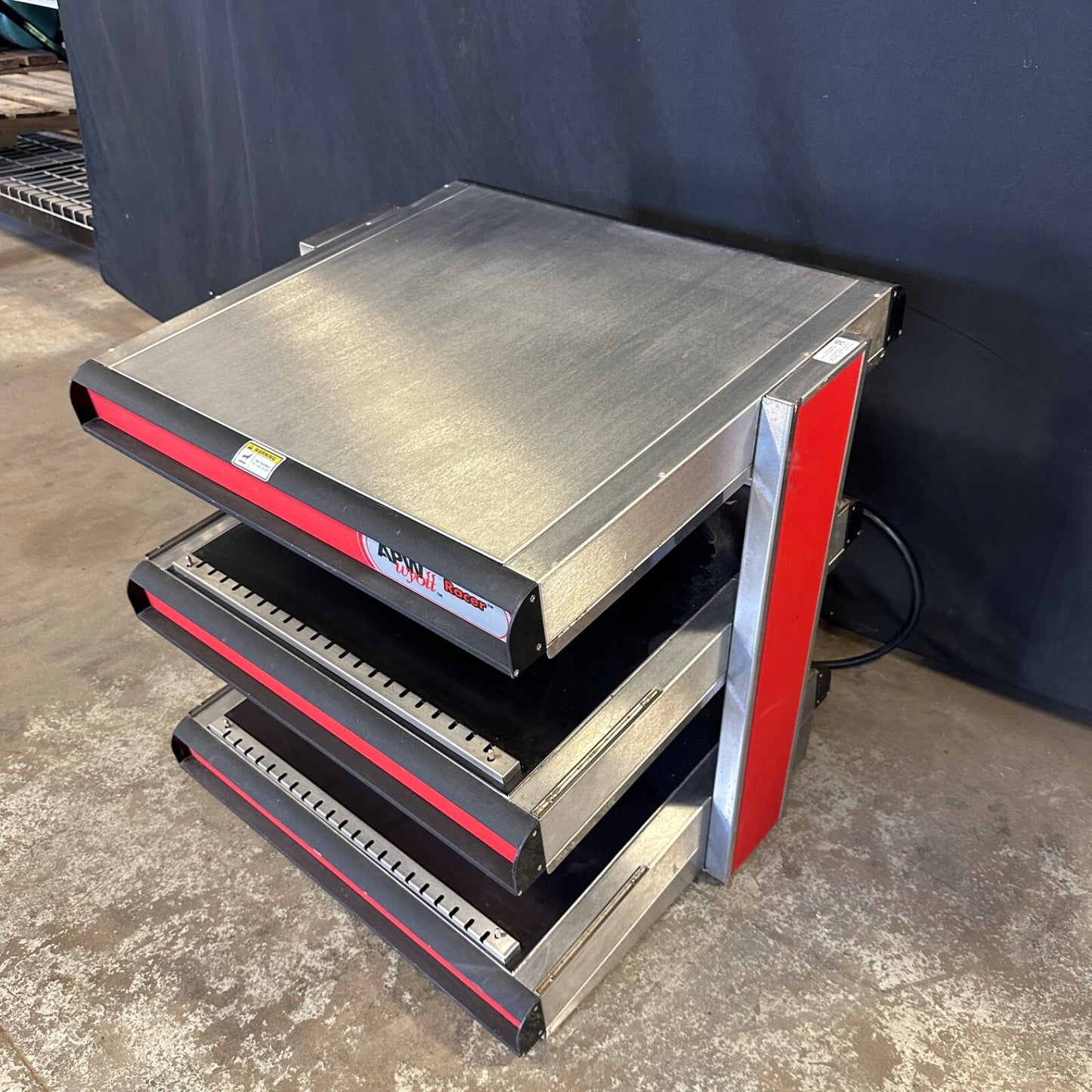 APW Wyott DMXD-30S Racer Slanted Open Air Heated Merchandiser Dual Food Warmer