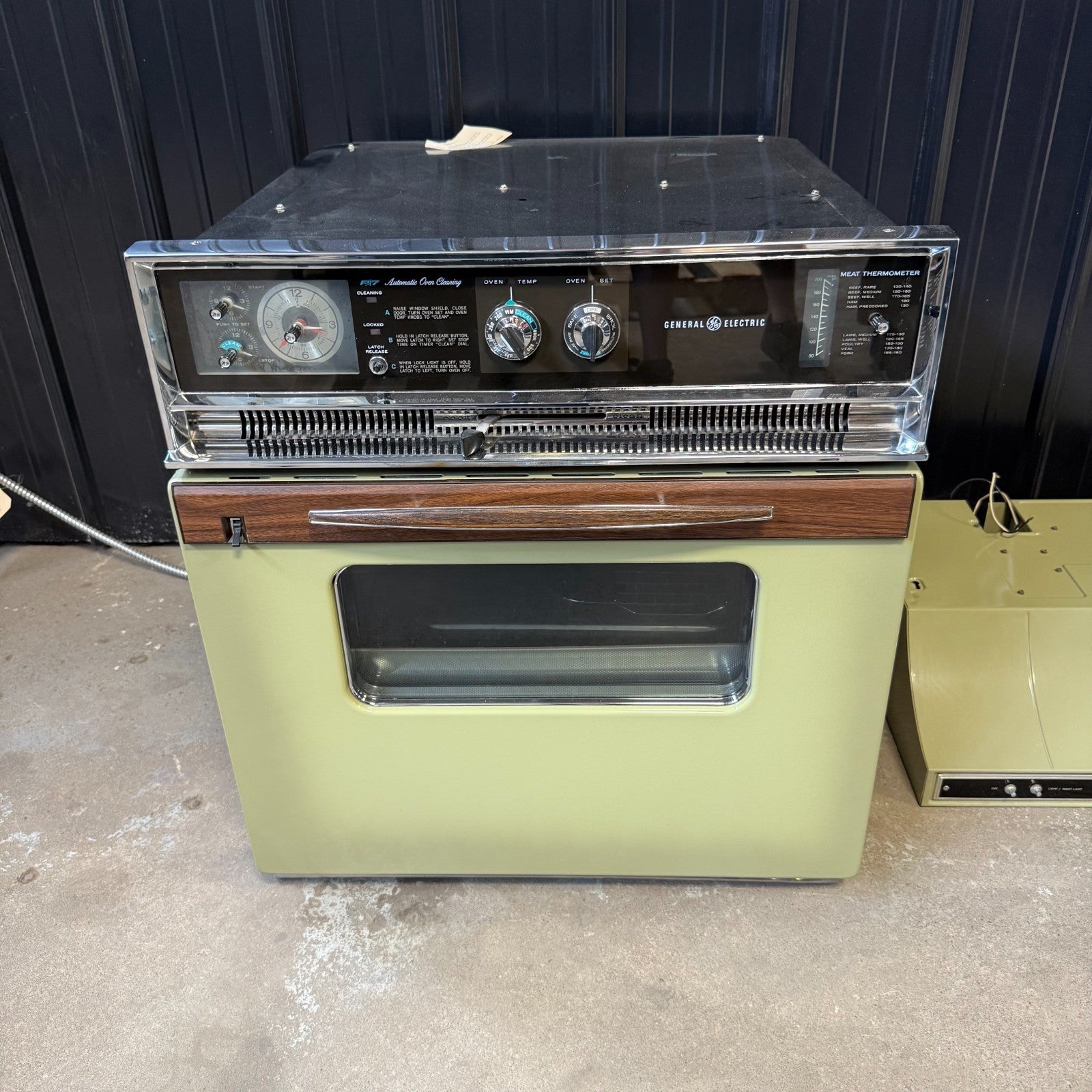 Vintage GE Avocado Green Wall Oven, Electric Cooktop Range, Hood Set - MCM3