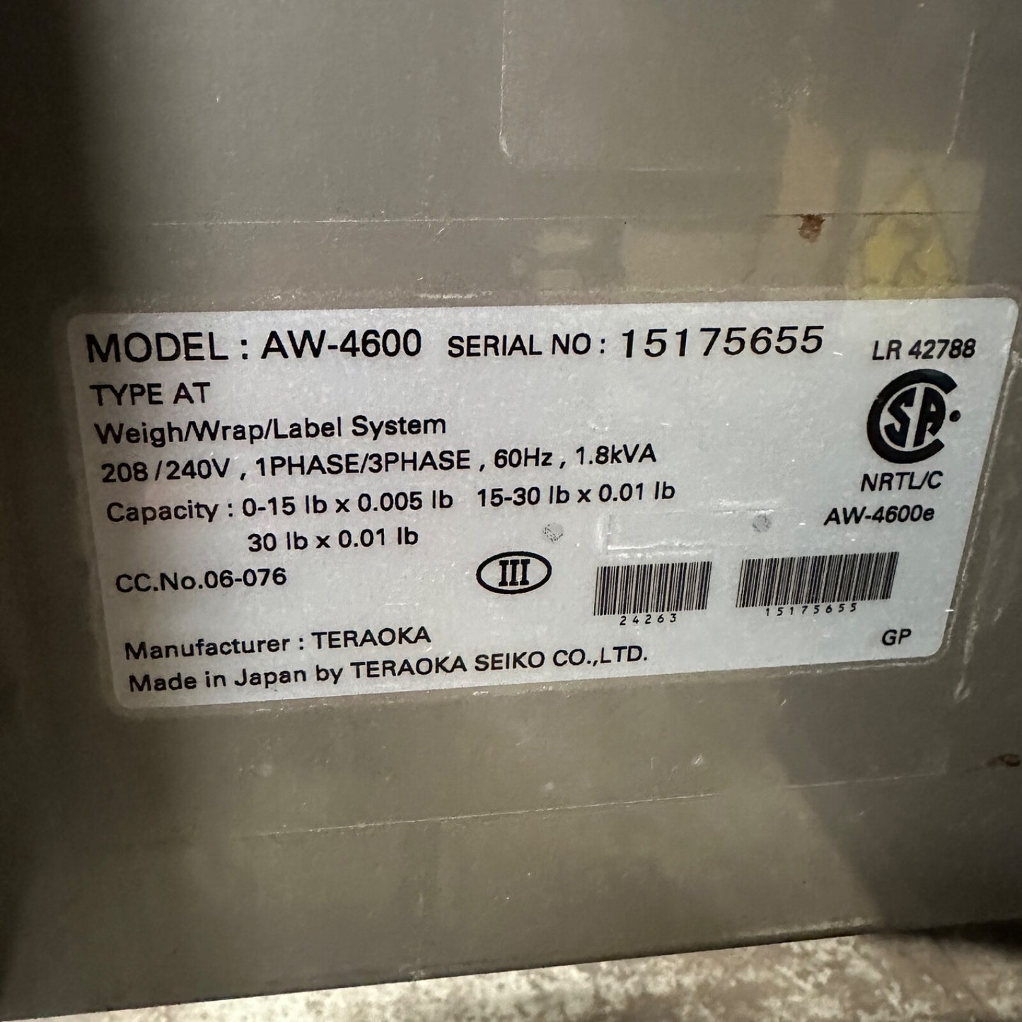 Teraokla DIGI AW-4600 Meat Wrapper Shrink Wrap Station DPS-4600 Scale & Labeler