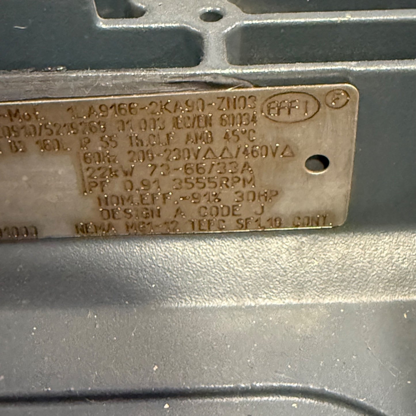 Siemens 1la9166-2ka90-zn03 Kaeser Sigma Compressor Motor 25Hp 460V 3PH