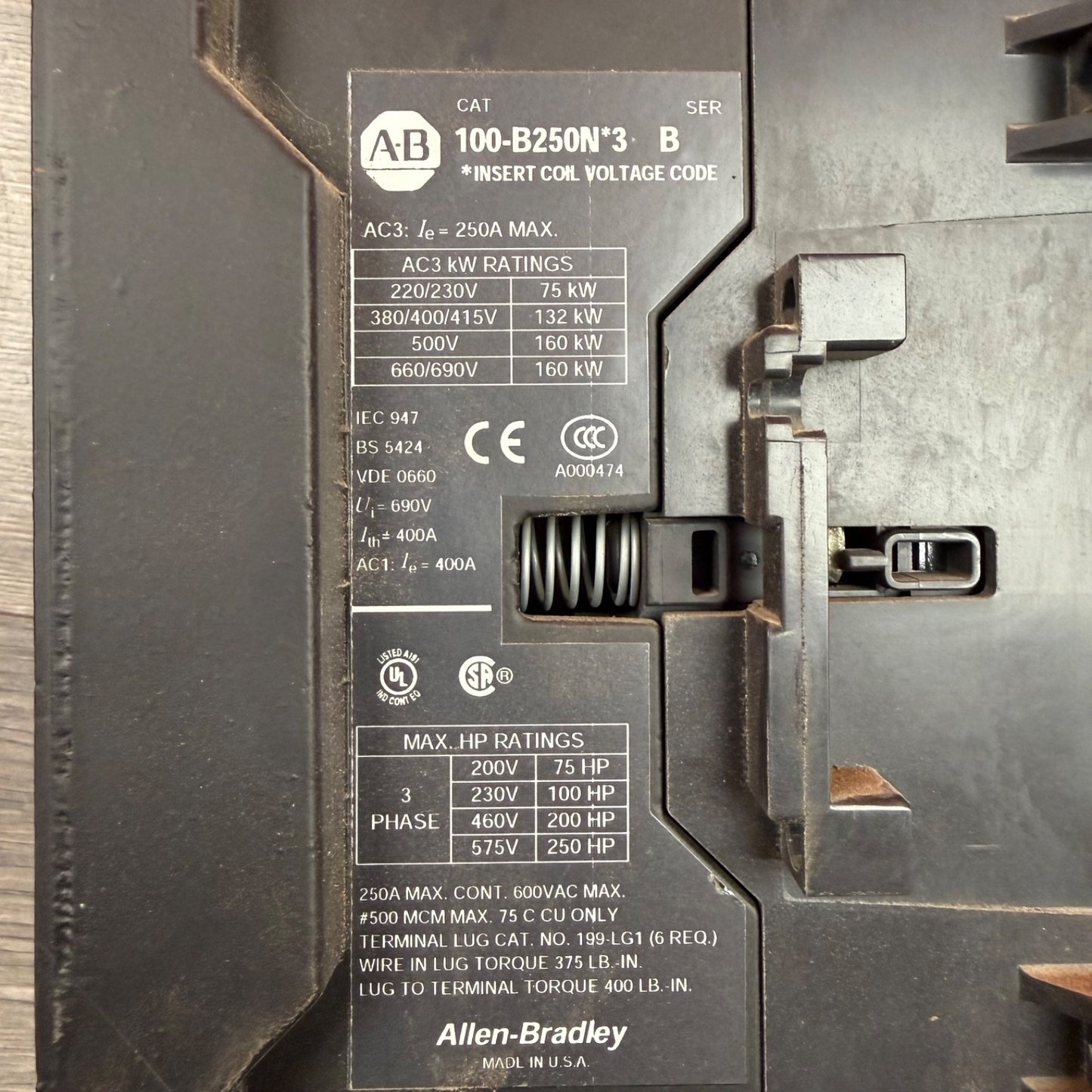 Allen-Bradley 100-B250N*3 Series B Contactor Circuit Breaker B250 250HP3