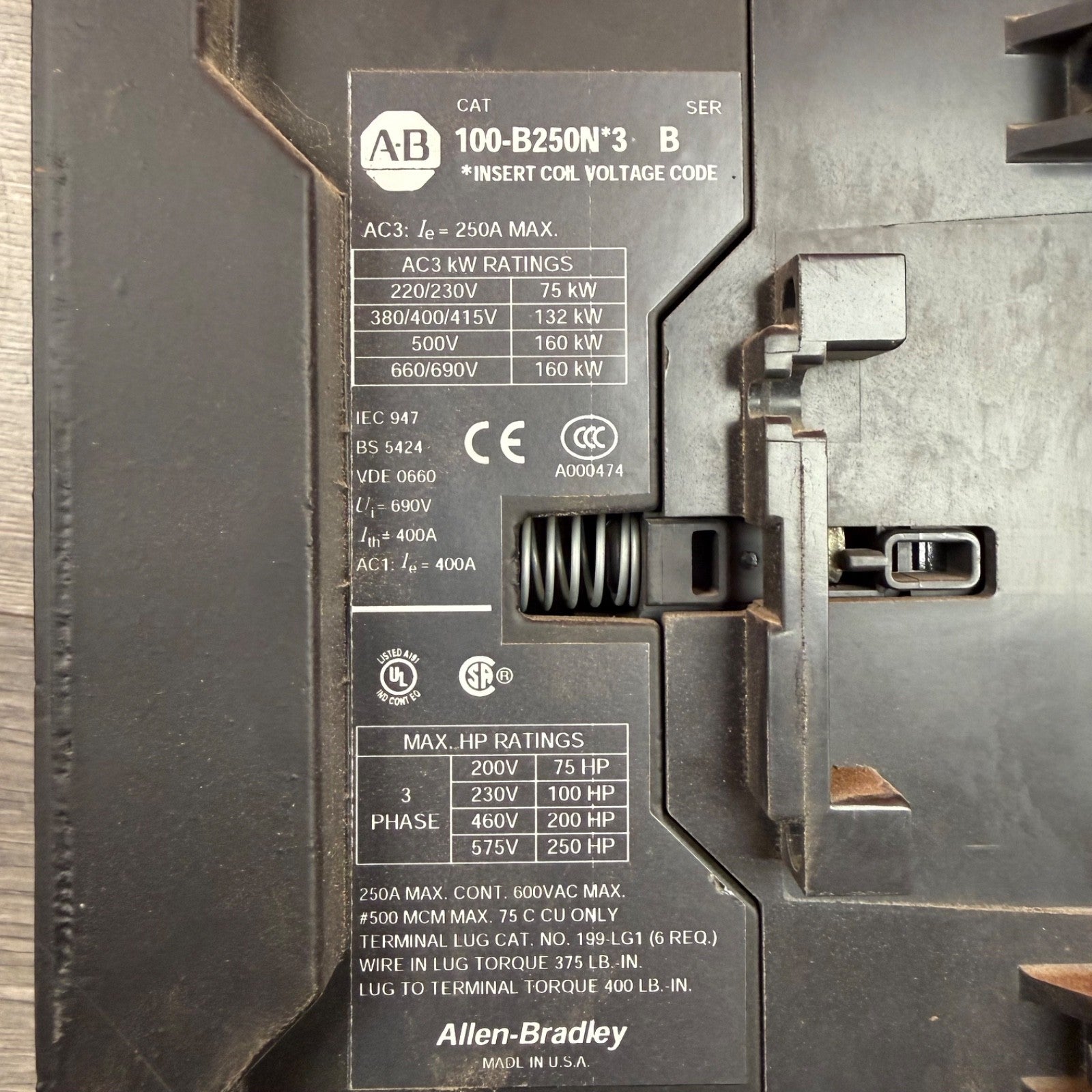 Allen-Bradley 100-B250N*3 Series B Contactor Circuit Breaker B250 250HP3