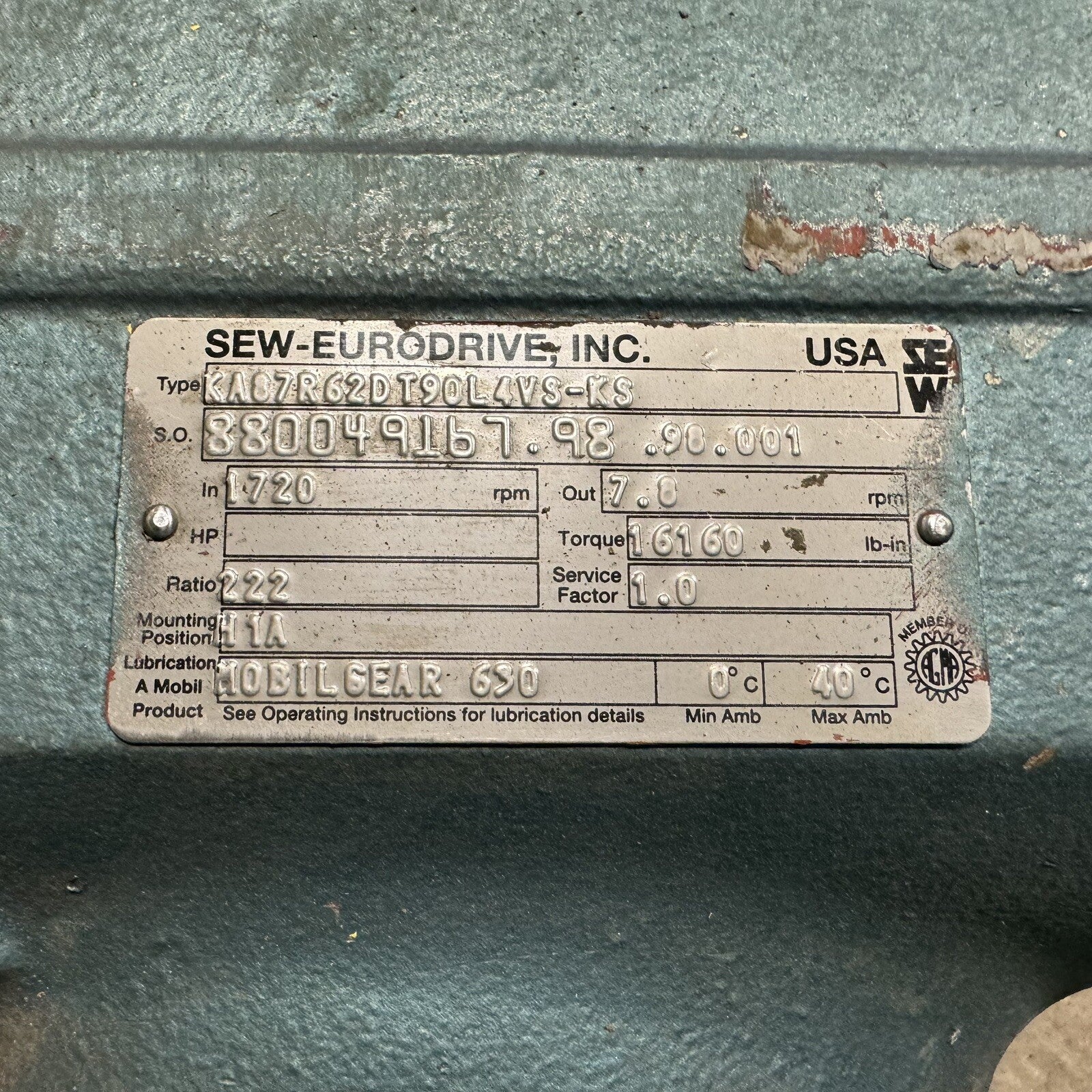 Sew Eurodrive KA87 230/460V Gear Motor Encoder Reducer - 3 Phase