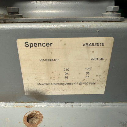 Spencer Vortex VB030 Regenerative Blower VB-030B-011 - 3 Phase - vba930103