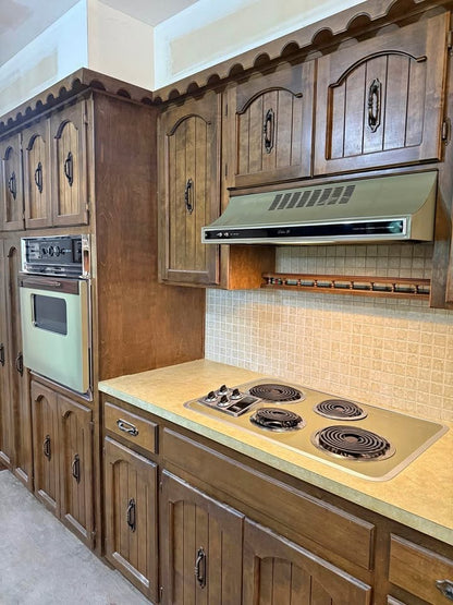 Vintage GE Avocado Green Wall Oven, Electric Cooktop Range, Hood Set - MCM1