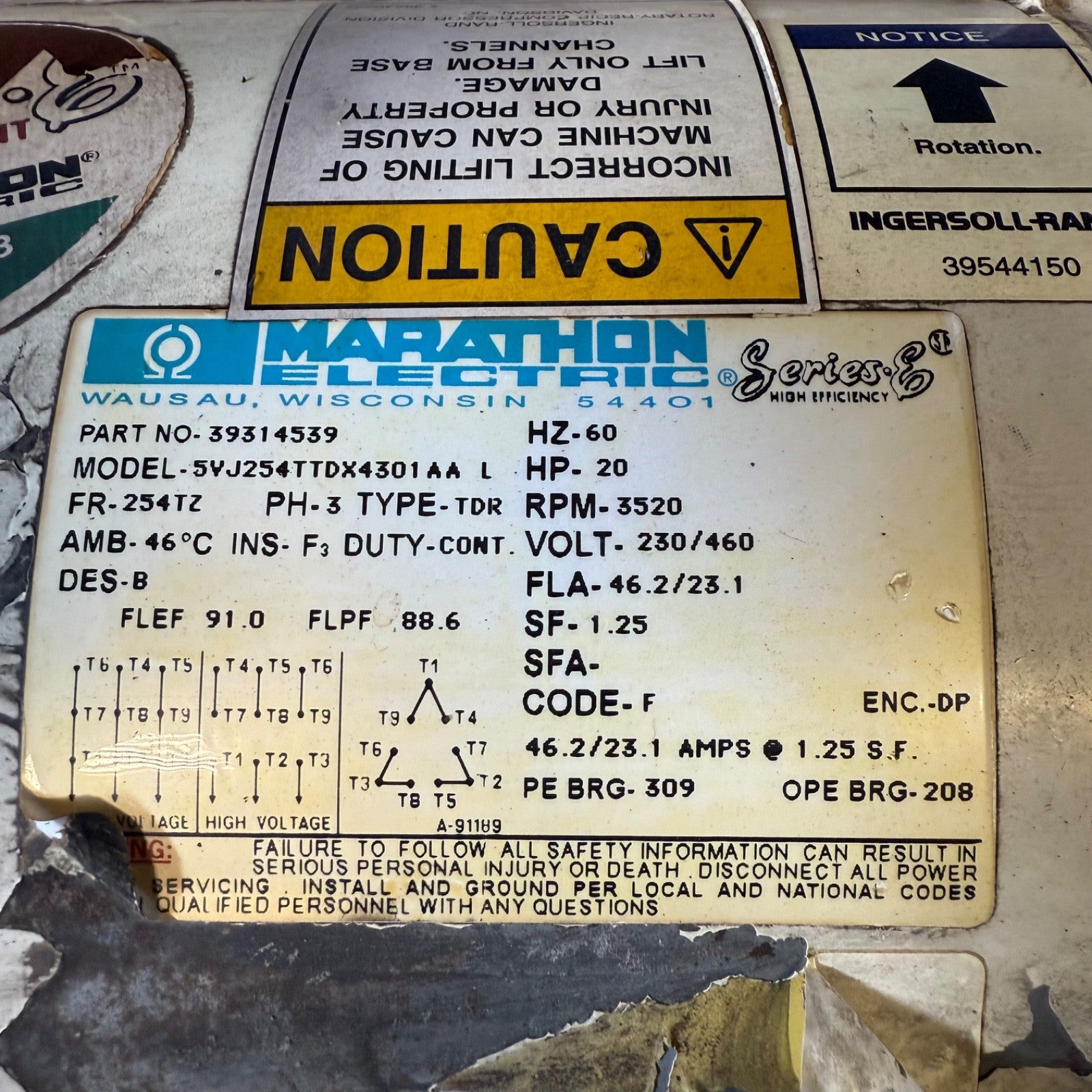 Ingersoll Rand Motor 39314539 | 20HP 230 / 460V ODP SSR-EP20SE Air Compressor