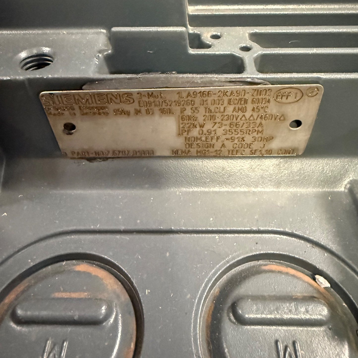 Siemens 1la9166-2ka90-zn03 Kaeser Sigma Compressor Motor 25Hp 460V 3PH
