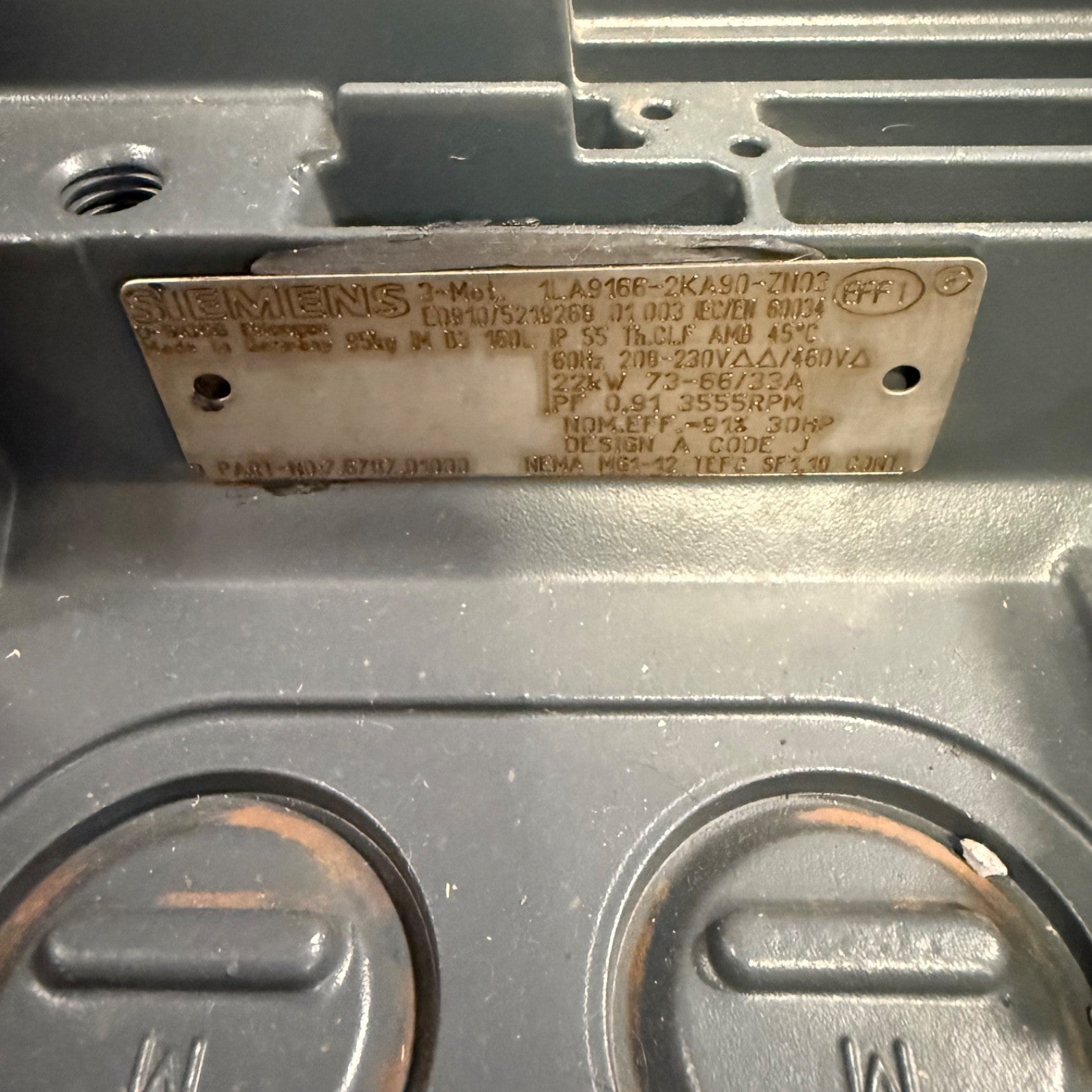 Siemens 1la9166-2ka90-zn03 Kaeser Sigma Compressor Motor 25Hp 460V 3PH