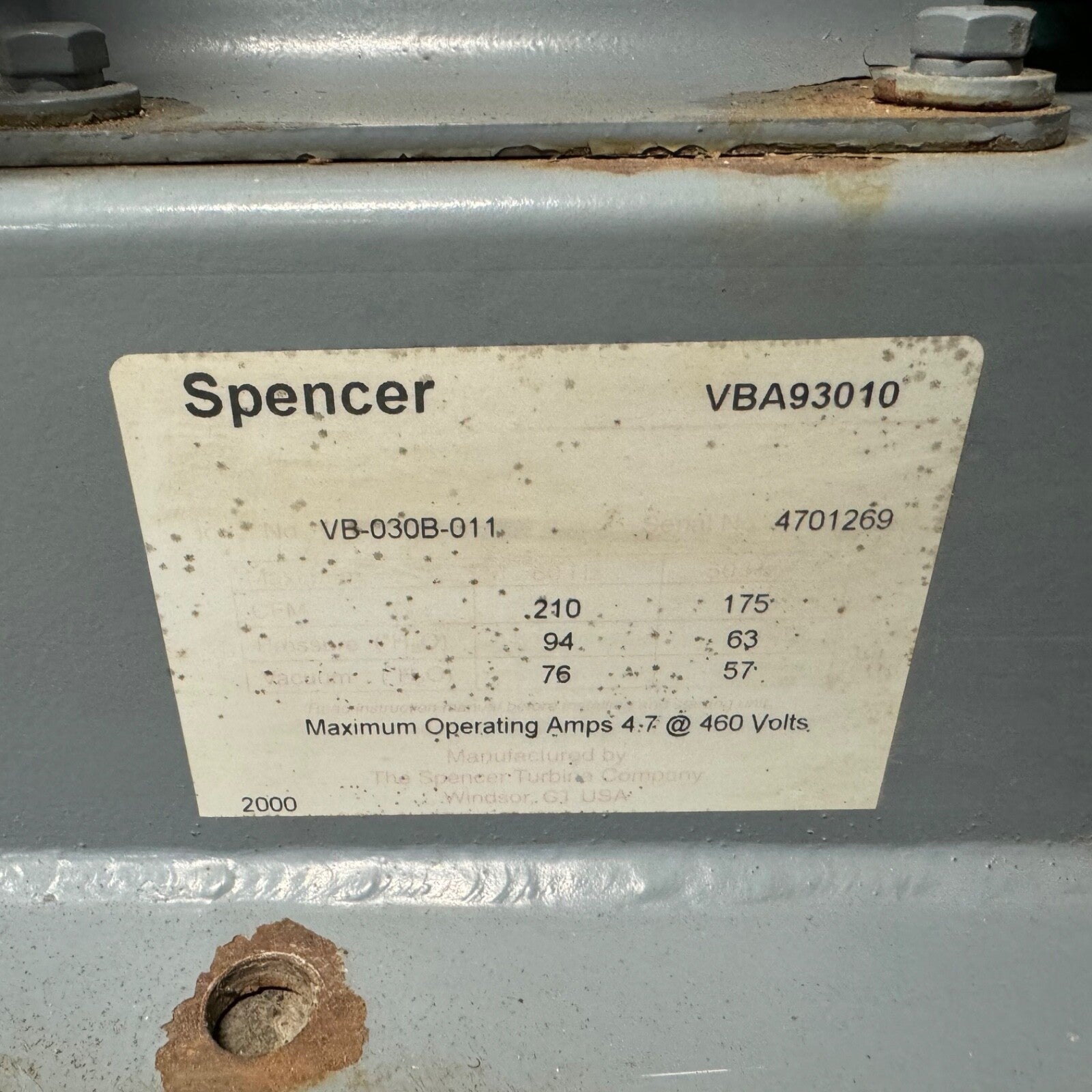 Spencer Vortex VB030 Regenerative Blower VB-030B-0114