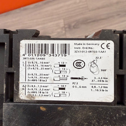 Siemens 3RT1034-1AK60 Contactor 32A 120V Coil +3RH1921-1CA10 SIRIUS 3-Pole3