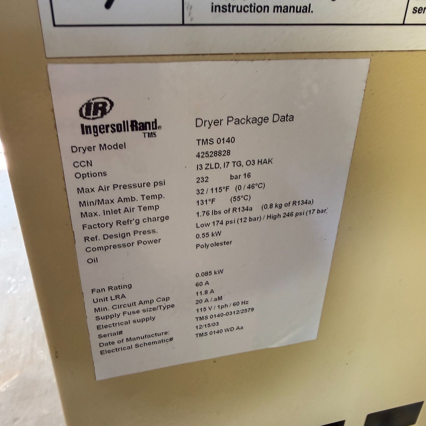 Ingersoll Rand TMS 0140 Thermal Mass Cycling Refrigerated Air Dryer 140 SCFM5