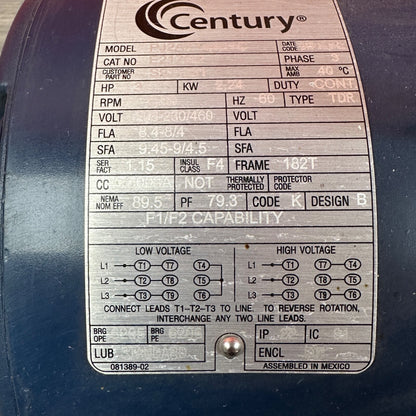 Century E217M2 3PH Electric Motor 1770RPM 182T DP | 208-230V / 480V3