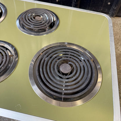 Vintage GE Avocado Green Wall Oven, Electric Cooktop Range, Hood Set - MCM20