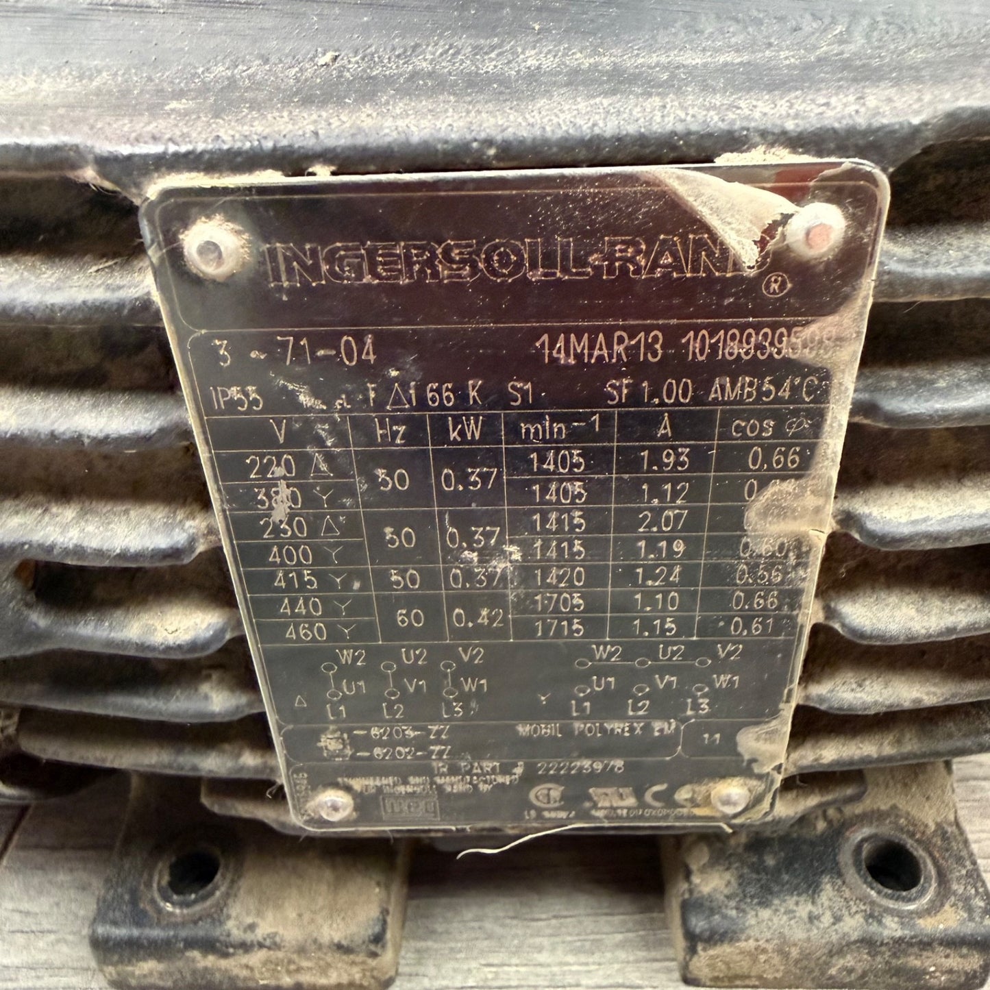 Ingersoll Rand 22223978 0.5HP 3-Phase Electric Motor 1715RPM 440-480V 60Hz Air C5
