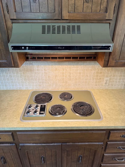 Vintage GE Avocado Green Wall Oven, Electric Cooktop Range, Hood Set - MCM2