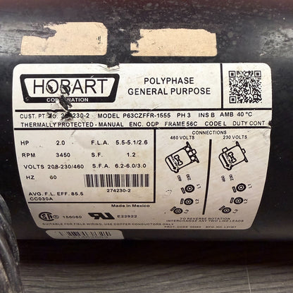 Hobart P63CZFFR-1555 274230-2 | CRS66A Dishwasher Motor Pump & Impeller1