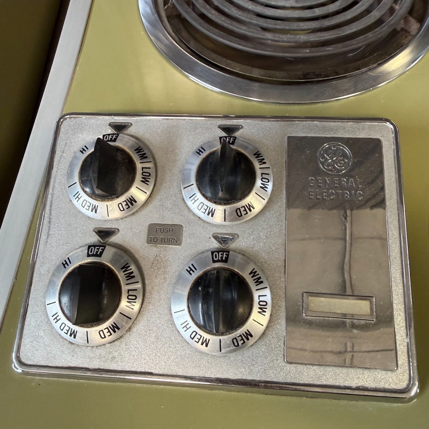 Vintage GE Avocado Green Wall Oven, Electric Cooktop Range, Hood Set - MCM18