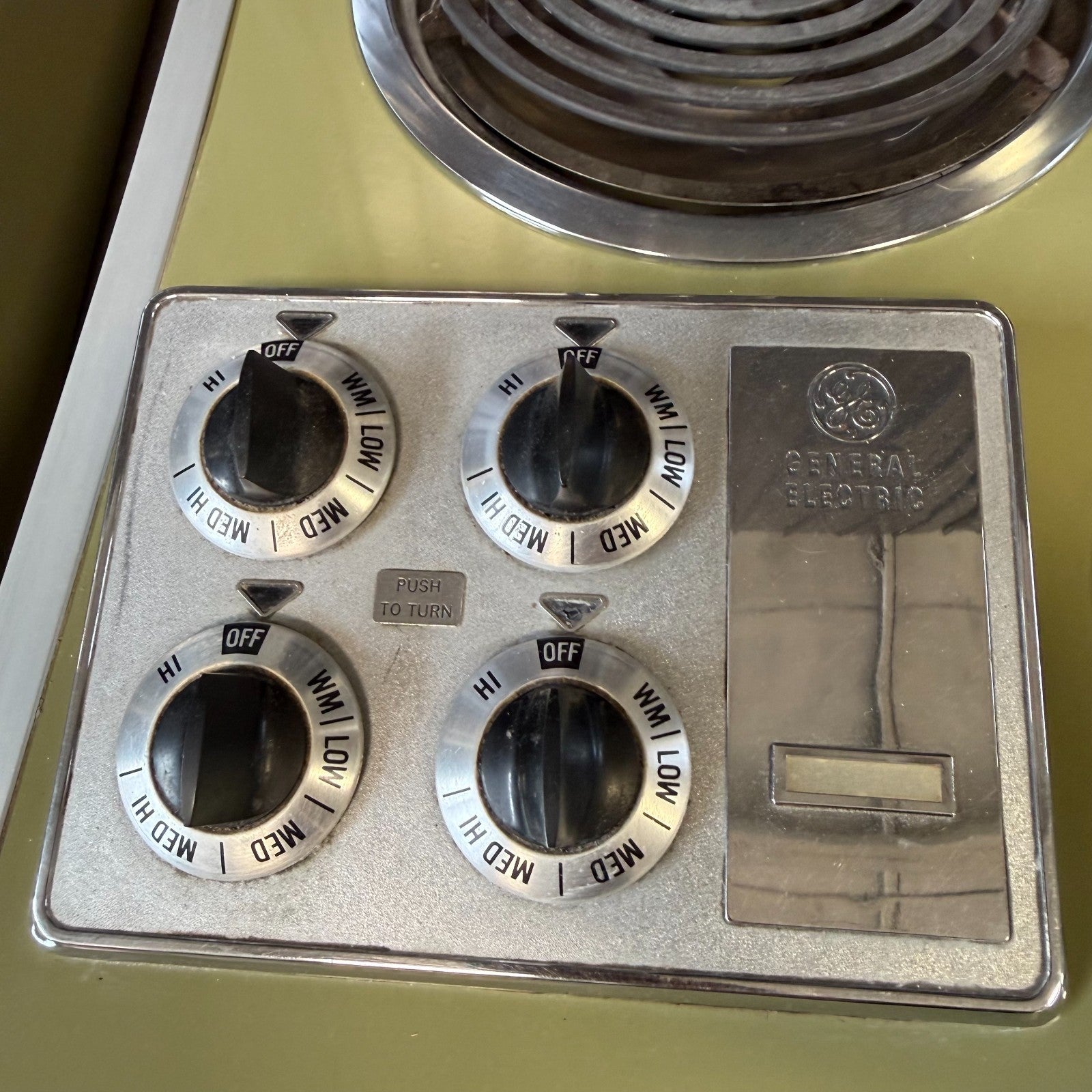 Vintage GE Avocado Green Wall Oven, Electric Cooktop Range, Hood Set - MCM18